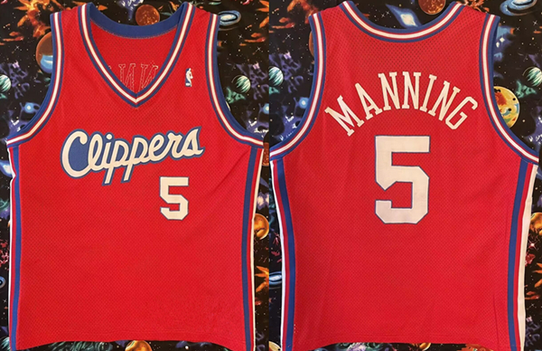 Men's Los Angeles Clippers #5 Danny Manning Red 93-94 Champion Stitched Jersey